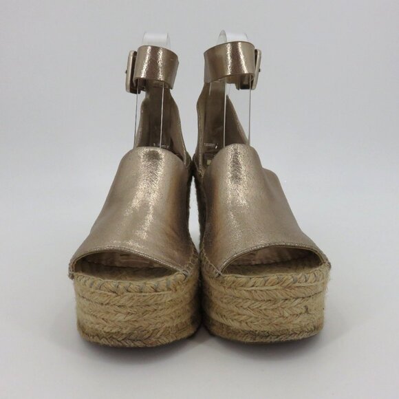 Marc Fisher ADALYN Women 7 M Metallic Gold Leather Espadrille Wedge Sandals - Picture 3 of 16